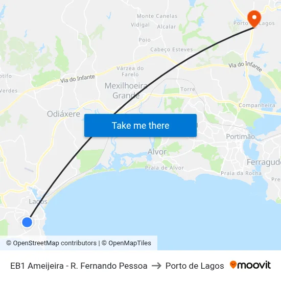 EB1 Ameijeira - R. Fernando Pessoa to Porto de Lagos map