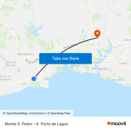 Monte S. Pedro to Porto de Lagos map