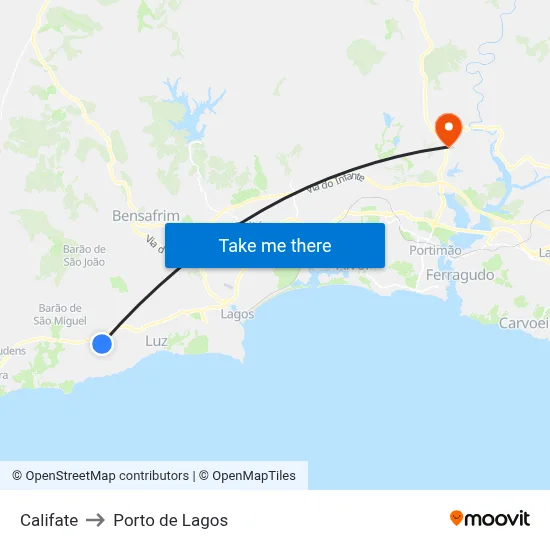 Califate to Porto de Lagos map