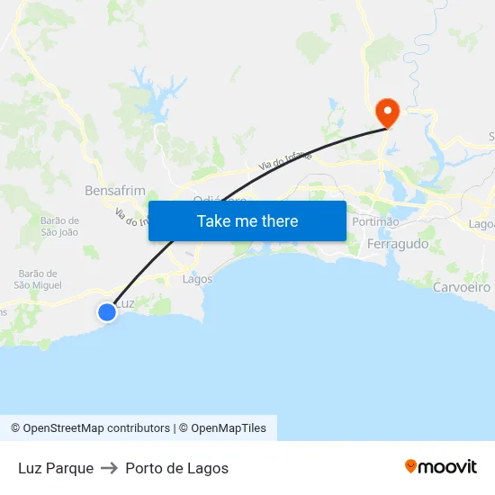 Luz Parque to Porto de Lagos map