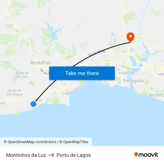 Montinhos da Luz to Porto de Lagos map