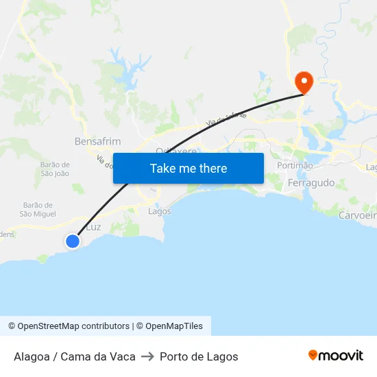 Alagoa / Cama da Vaca to Porto de Lagos map