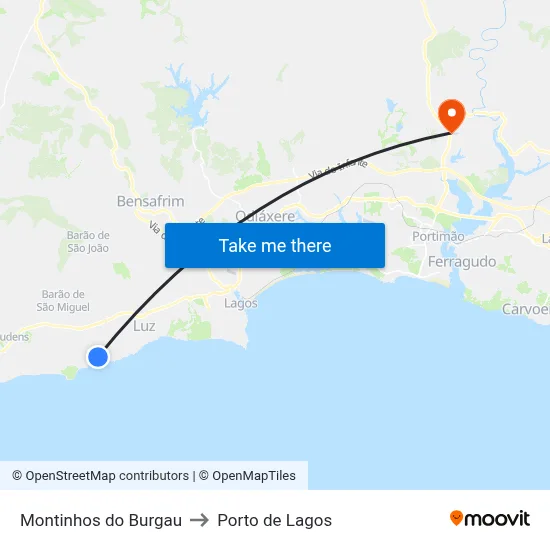 Montinhos do Burgau to Porto de Lagos map