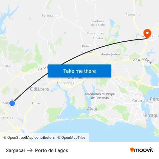 Sargaçal to Porto de Lagos map