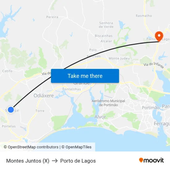 Montes Juntos (X) to Porto de Lagos map