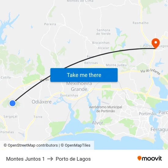 Montes Juntos 1 to Porto de Lagos map
