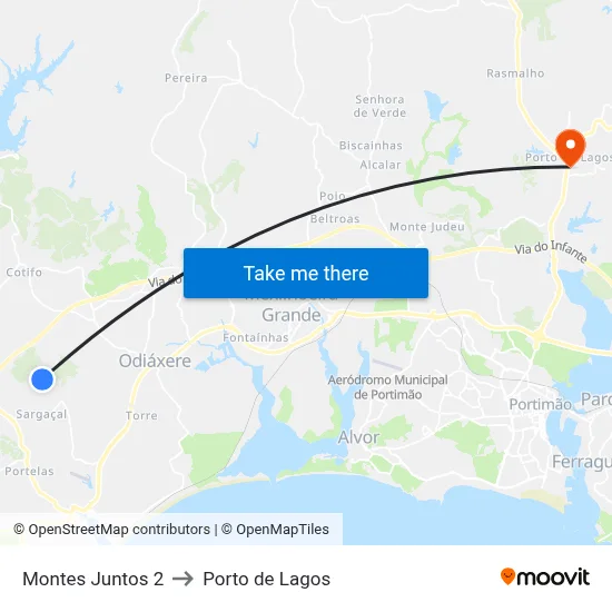 Montes Juntos 2 to Porto de Lagos map