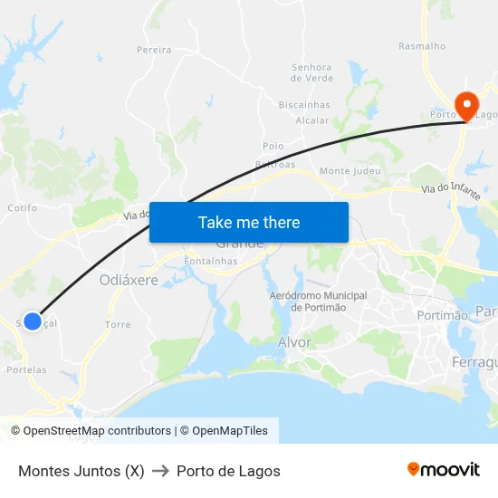 Montes Juntos (X) to Porto de Lagos map