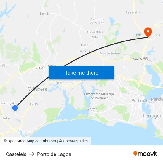 Casteleja to Porto de Lagos map