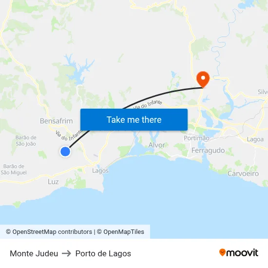 Monte Judeu to Porto de Lagos map
