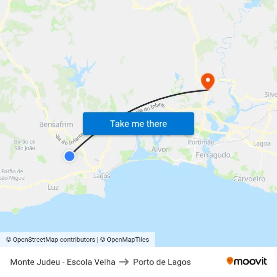 Monte Judeu  - Escola Velha to Porto de Lagos map