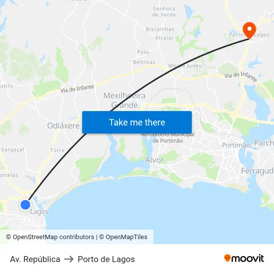 Av. República to Porto de Lagos map