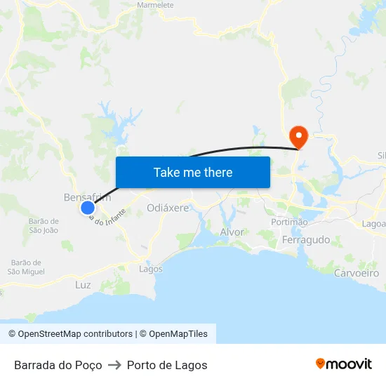 Barrada do Poço to Porto de Lagos map