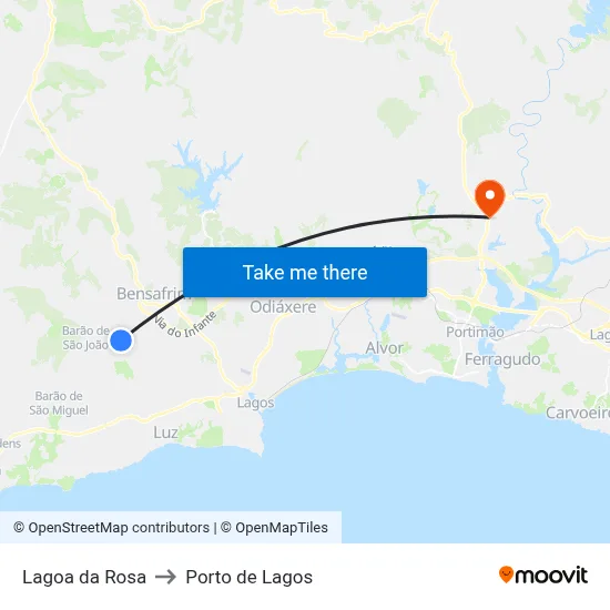 Lagoa da Rosa to Porto de Lagos map