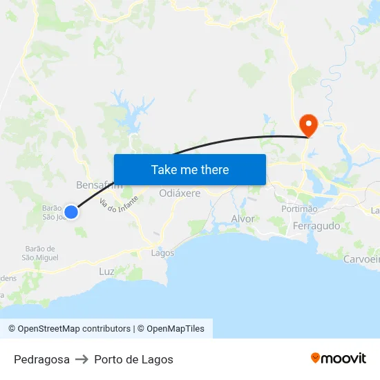 Pedragosa to Porto de Lagos map