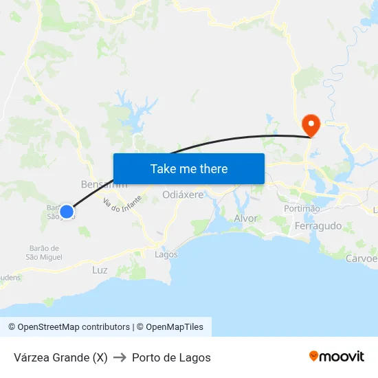 Várzea Grande (X) to Porto de Lagos map