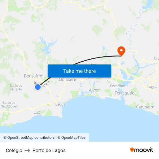 Colégio to Porto de Lagos map