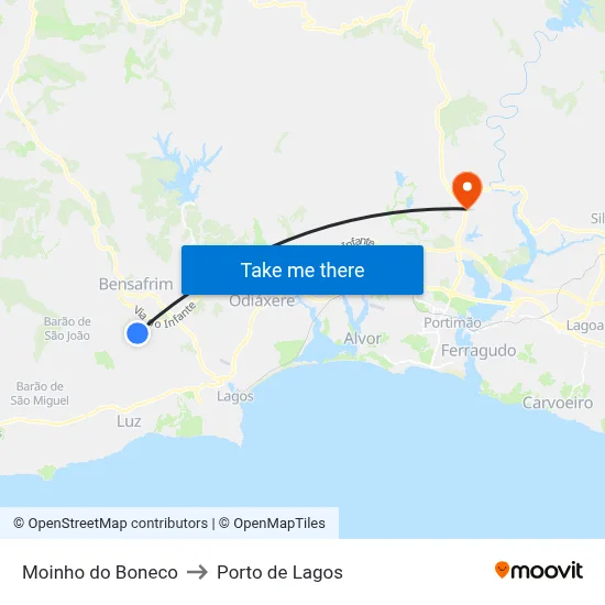 Moinho do Boneco to Porto de Lagos map