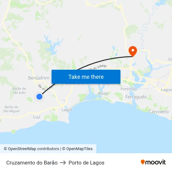 Cruzamento do Barão to Porto de Lagos map