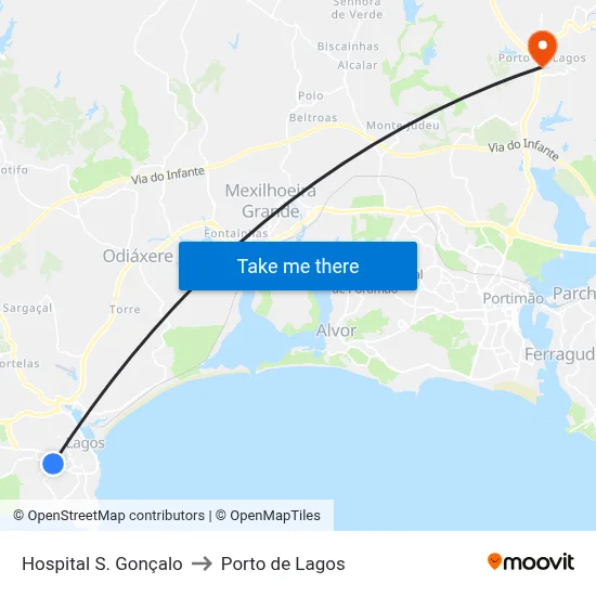 Hospital S. Gonçalo to Porto de Lagos map