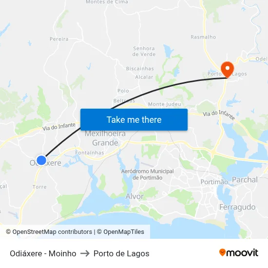 Odiáxere  - Moinho to Porto de Lagos map