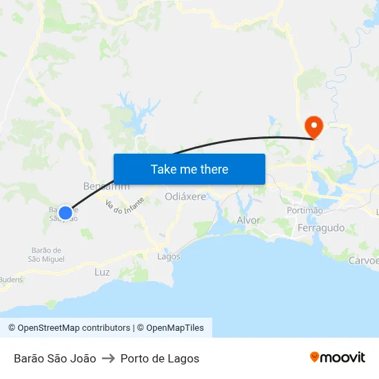 Barão São João to Porto de Lagos map