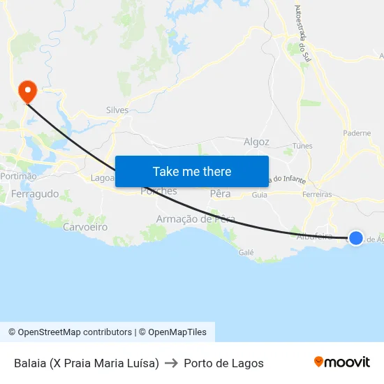 Balaia (X Praia Maria Luísa) to Porto de Lagos map