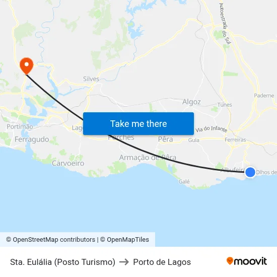 Sta. Eulália (Posto Turismo) to Porto de Lagos map