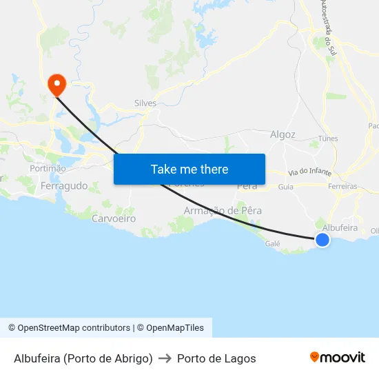 Albufeira (Porto de Abrigo) to Porto de Lagos map
