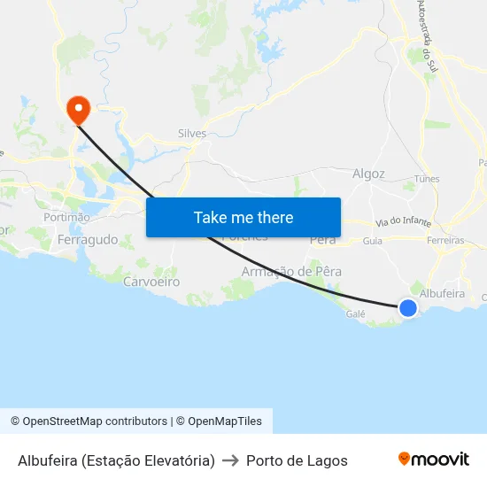 Albufeira (Estação Elevatória) to Porto de Lagos map