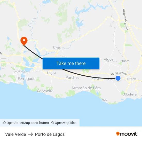 Vale Verde to Porto de Lagos map