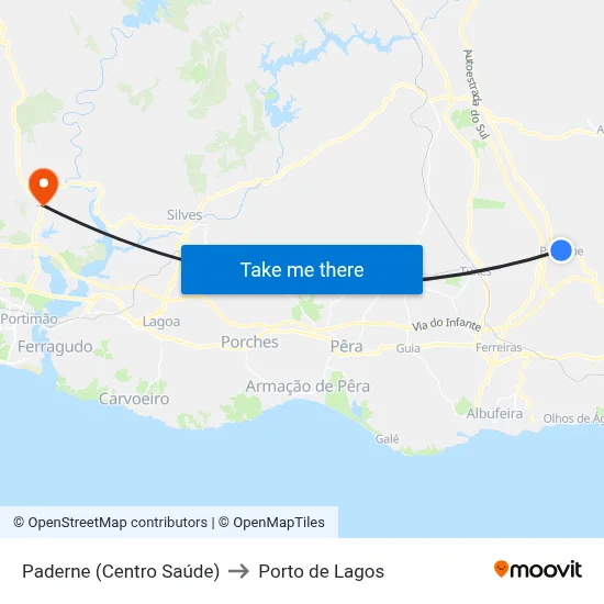 Paderne (Centro Saúde) to Porto de Lagos map