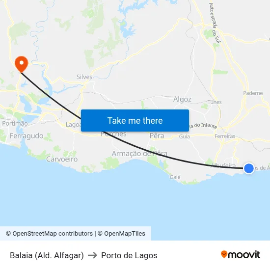 Balaia (Ald. Alfagar) to Porto de Lagos map