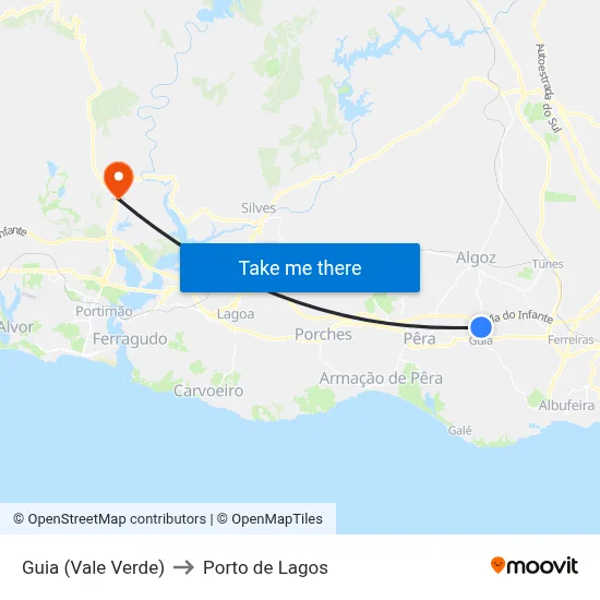 Guia (Vale Verde) to Porto de Lagos map