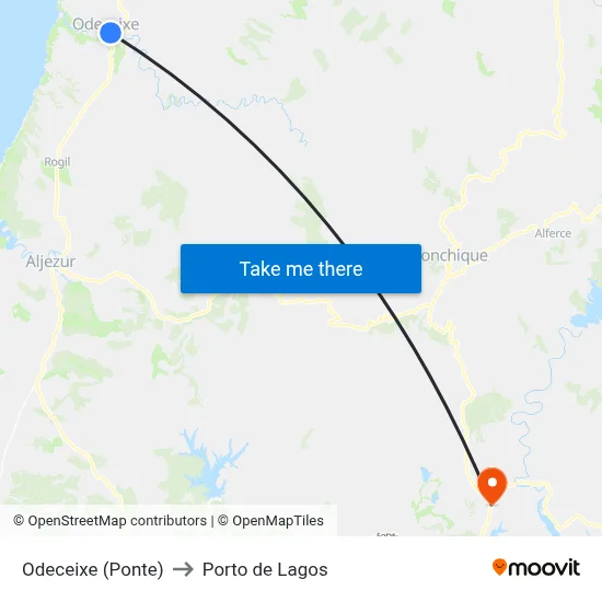 Odeceixe (Ponte) to Porto de Lagos map