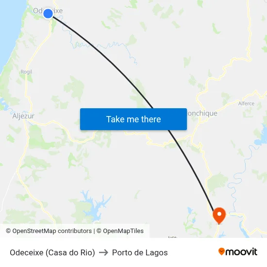 Odeceixe (Casa do Rio) to Porto de Lagos map