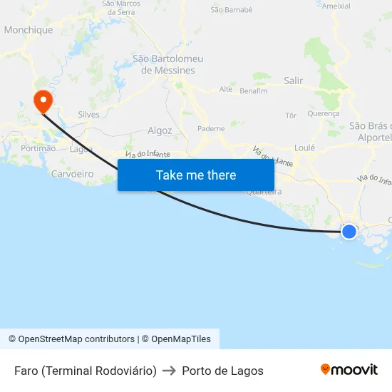Faro (Terminal Rodoviário) to Porto de Lagos map