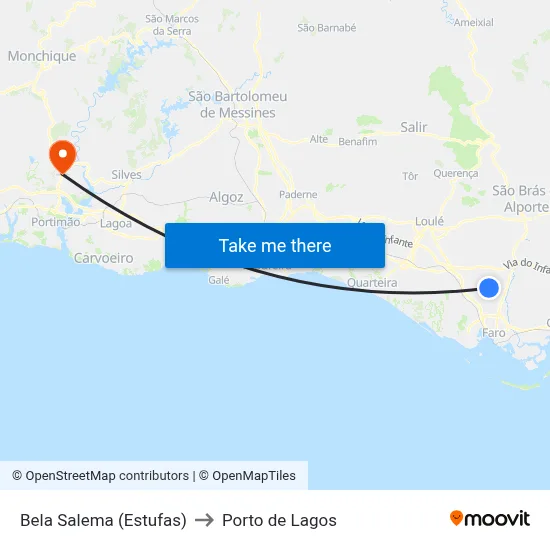 Bela Salema (Estufas) to Porto de Lagos map