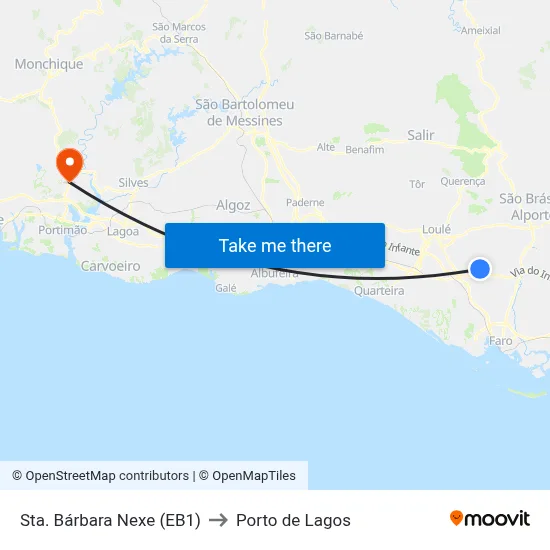 Sta. Bárbara Nexe (EB1) to Porto de Lagos map