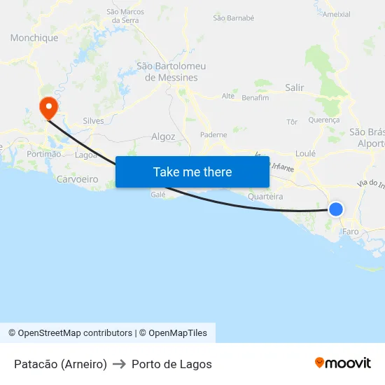 Patacão (Arneiro) to Porto de Lagos map