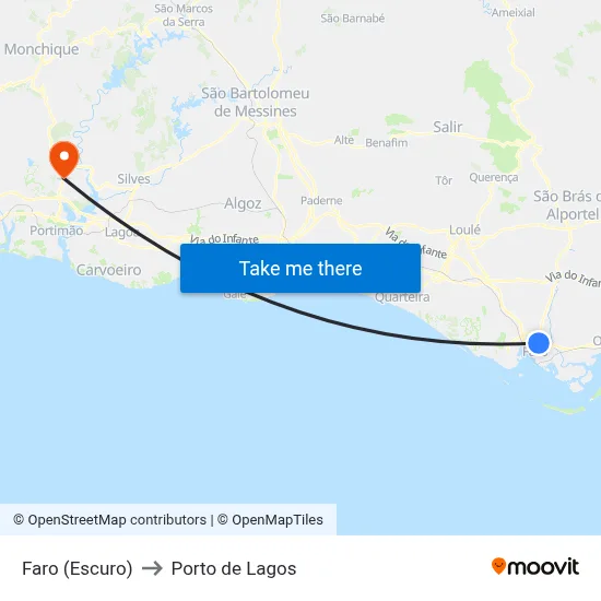 Faro (Escuro) to Porto de Lagos map