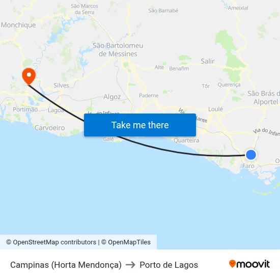 Campinas (Horta Mendonça) to Porto de Lagos map