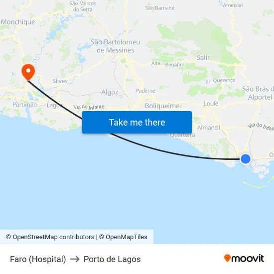 Faro (Hospital) to Porto de Lagos map
