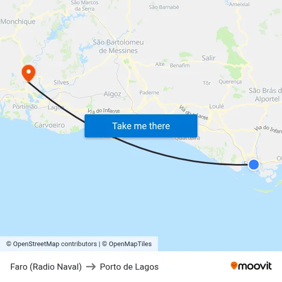 Faro (Radio Naval) to Porto de Lagos map