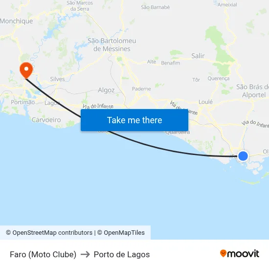 Faro (Moto Clube) to Porto de Lagos map
