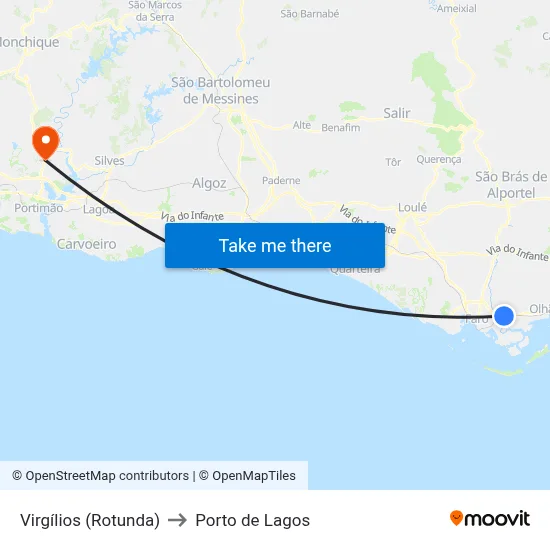 Virgílios (Rotunda) to Porto de Lagos map
