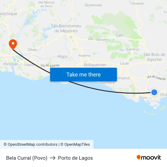 Bela Curral (Povo) to Porto de Lagos map