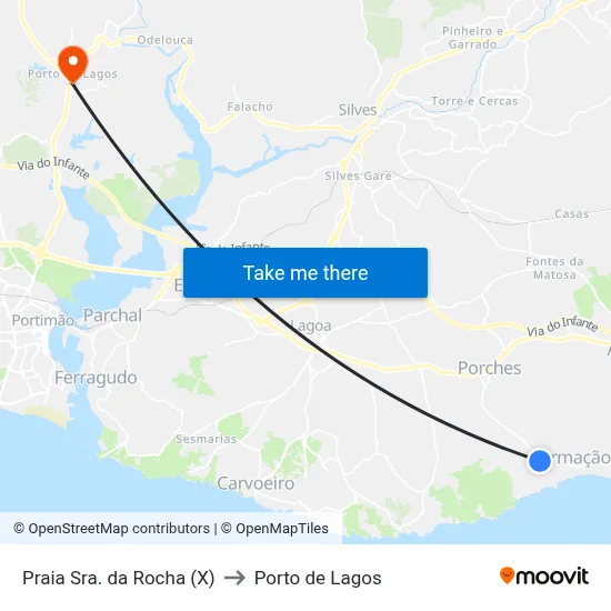 Praia Sra. da Rocha (X) to Porto de Lagos map
