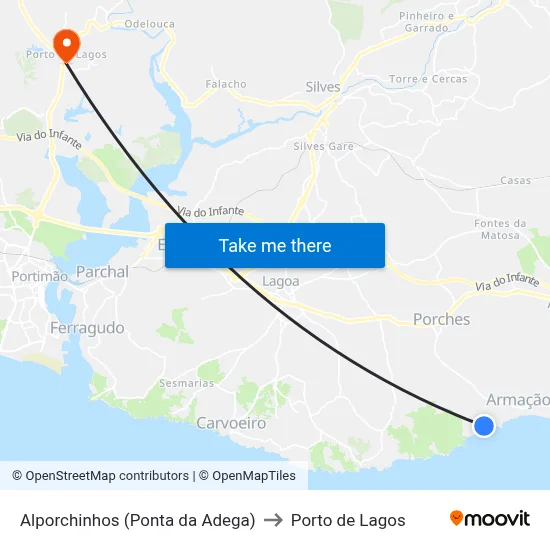 Alporchinhos (Ponta da Adega) to Porto de Lagos map