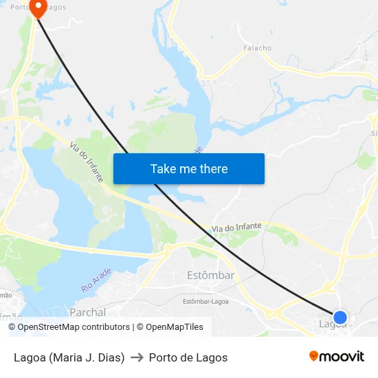 Lagoa (Maria J. Dias) to Porto de Lagos map